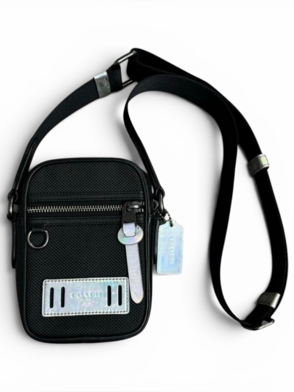 Coach Terrain Leather Holographic Crossbody Bag in Black F89176 - Picture 1 of 8